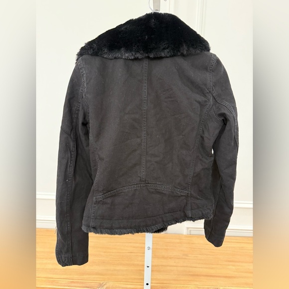 ASOS Black Denim Moto Jacket with Faux Fur Collar - Picture 5 of 11